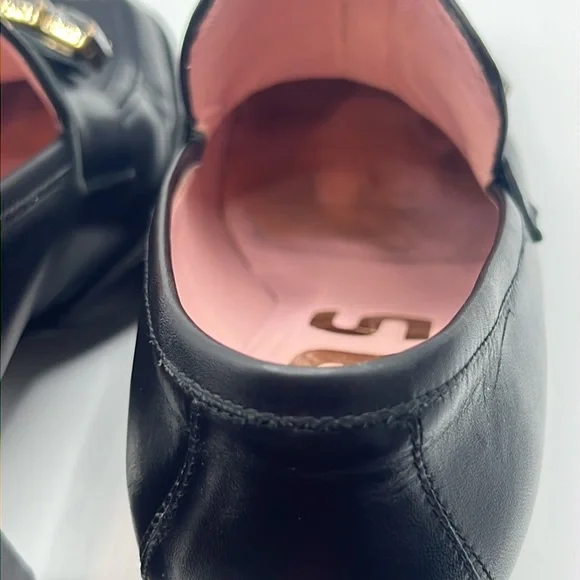 RAS black chunky heel leather loafer square toe/heel w/jewel detail SZ 39 US 9 - Picture 5 of 13